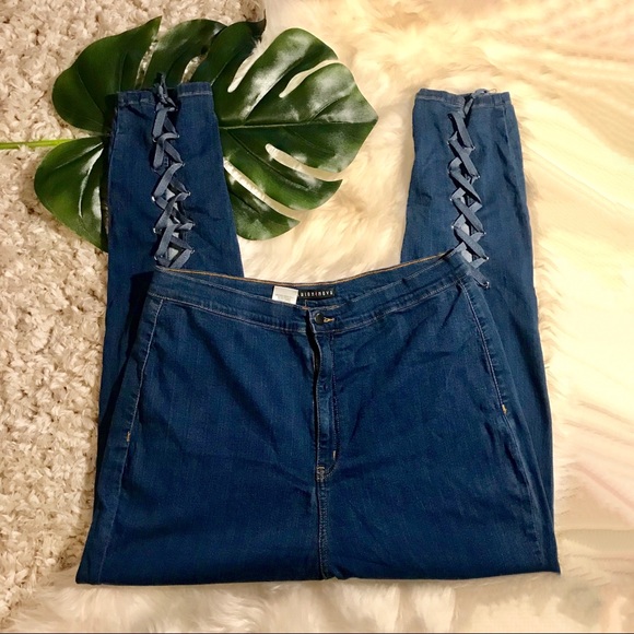 Fashion Nova Bonny Lace Up Jeans A23 - Picture 3 of 7
